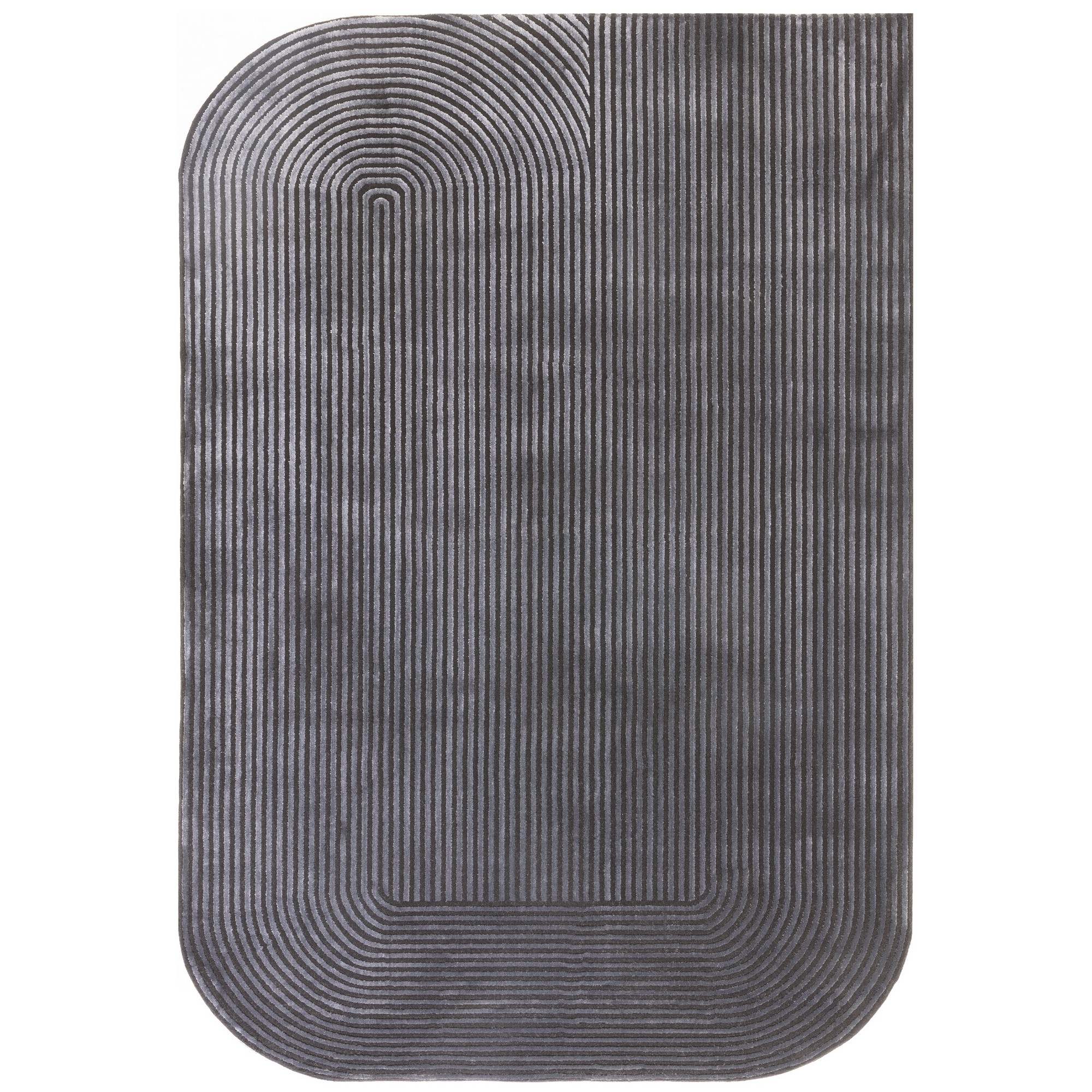 Kuza Shape Abstract Stripe Modern Rugs In Black Charcoal